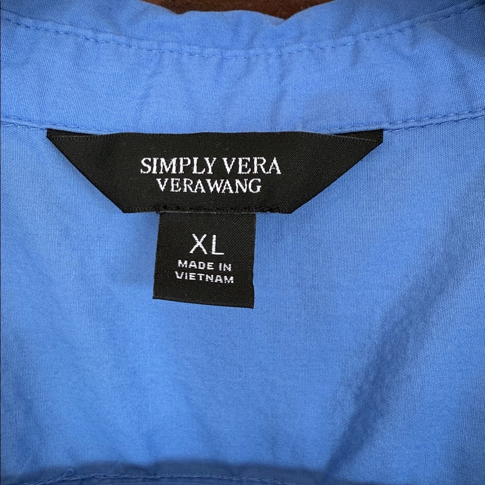 Vera Wang Blue Button-Down Shirt with string tie waist. - Picture 4 of 5